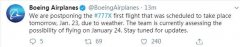 纽约国际空运-天气不给力 777X飞机首飞计划推迟